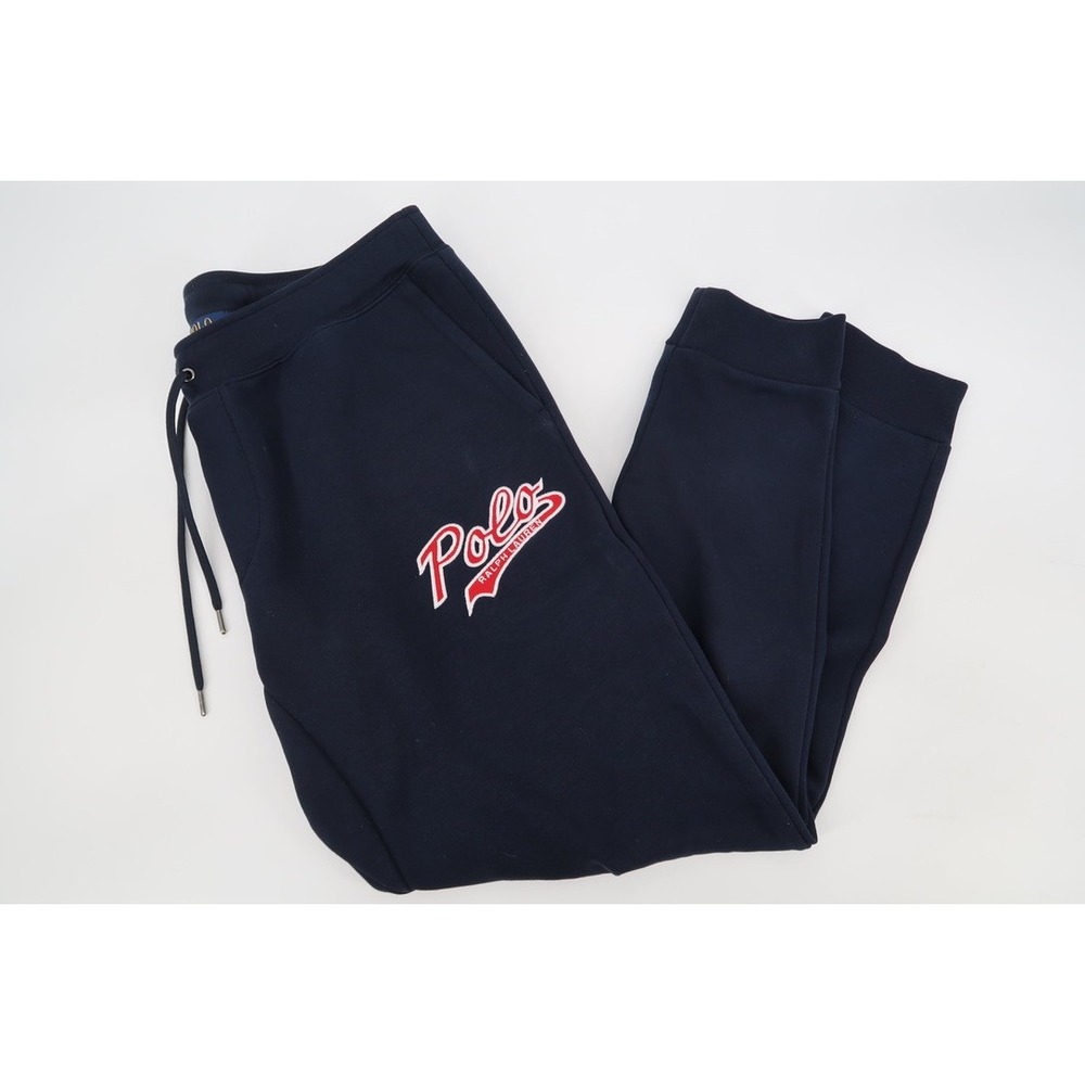 Polo Ralph Lauren Sweatpants Mens Large Navy Script Logo Joggers Double Knit